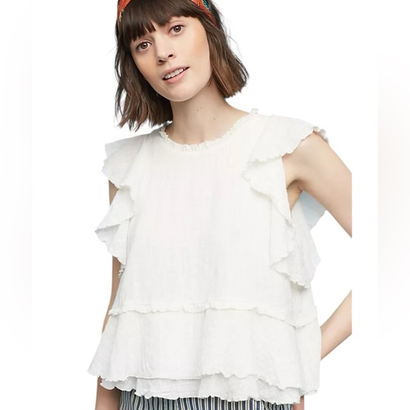 Maeve | Anthropologie | Cascade Tiered Shell Cotton Ruffled Top Artsy Breathable - Picture 1 of 10